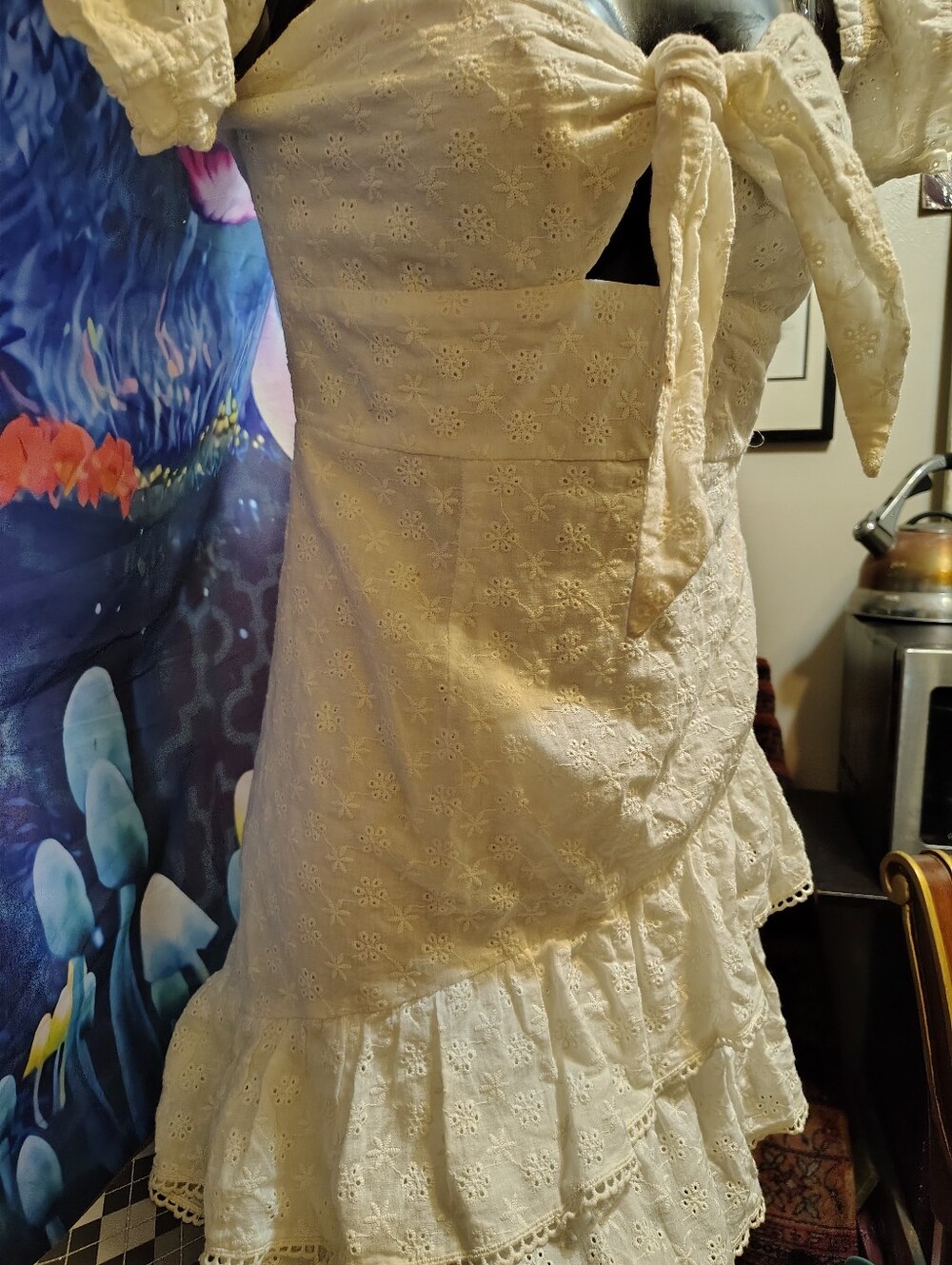 NWT Fashion Nova Eyelet Ruffled Skirt Off-Shoulder Mini Dress Pure White Size M - Picture 10 of 16